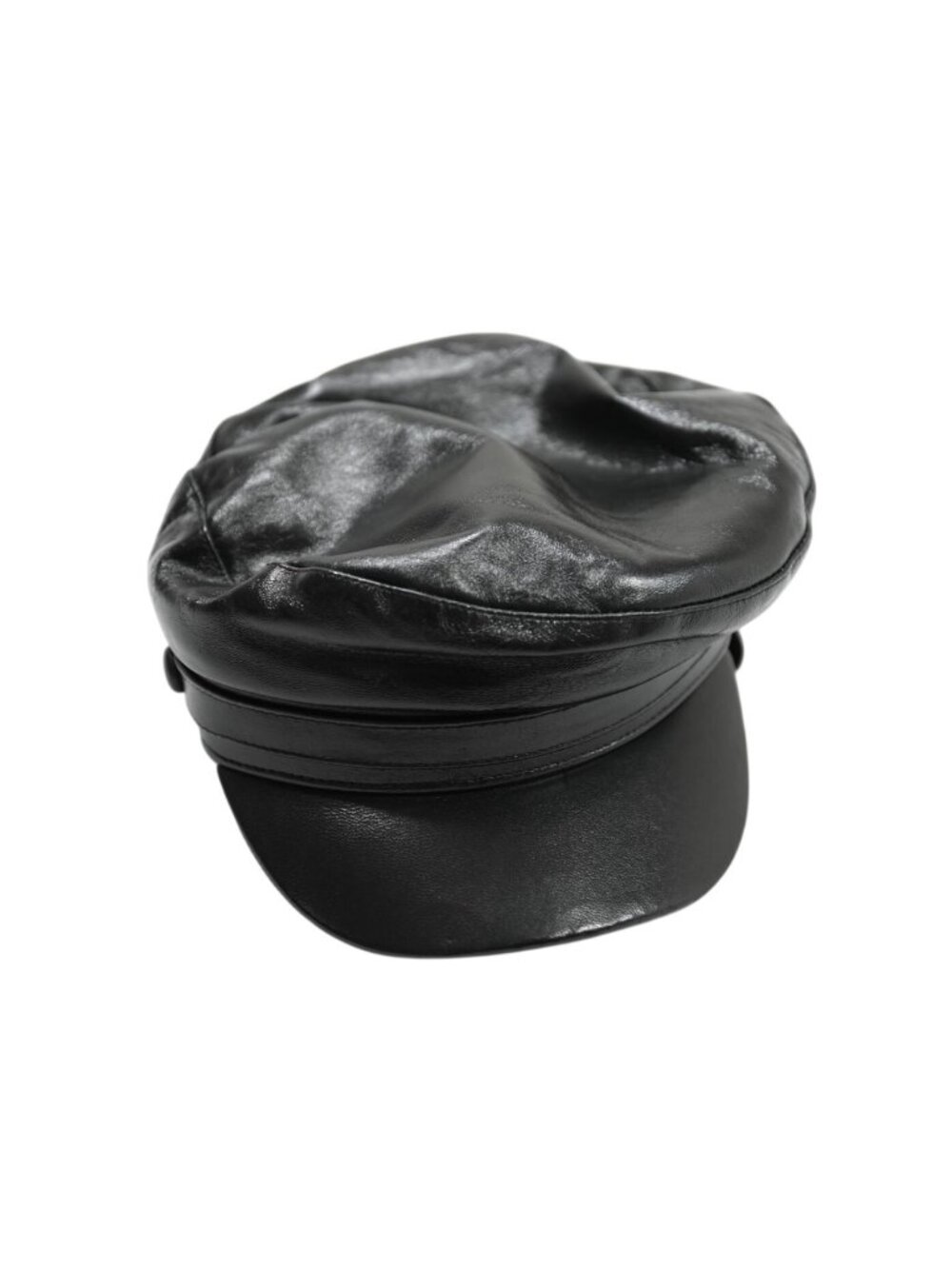 Mango Selection 100% Leather Baker's Cap in Black